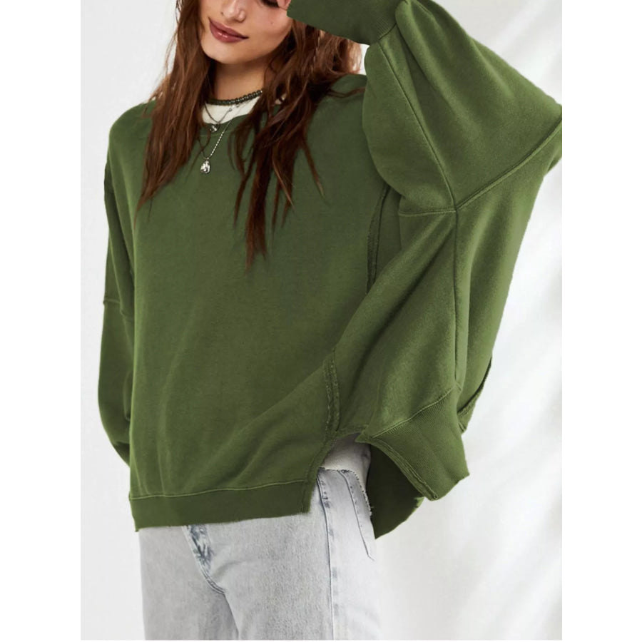 Oversized Relaxed Fit Crew Neck Sweatshirt Dark Green / S Apparel and Accessories