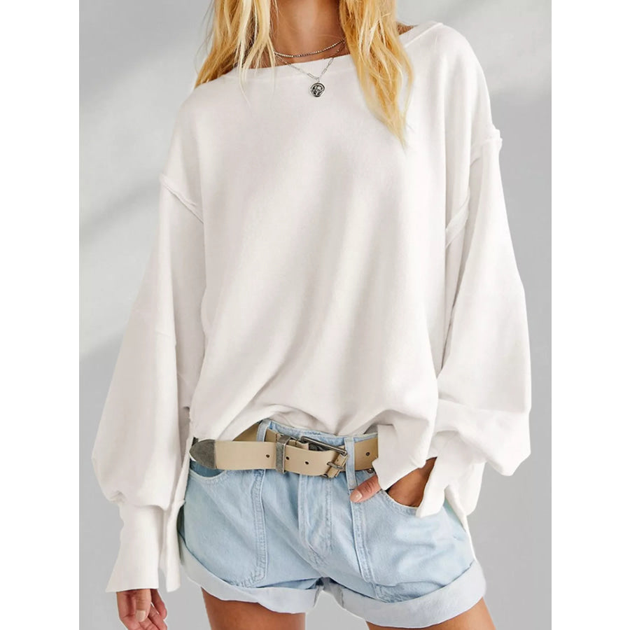Oversized Relaxed Fit Crew Neck Sweatshirt White / S Apparel and Accessories