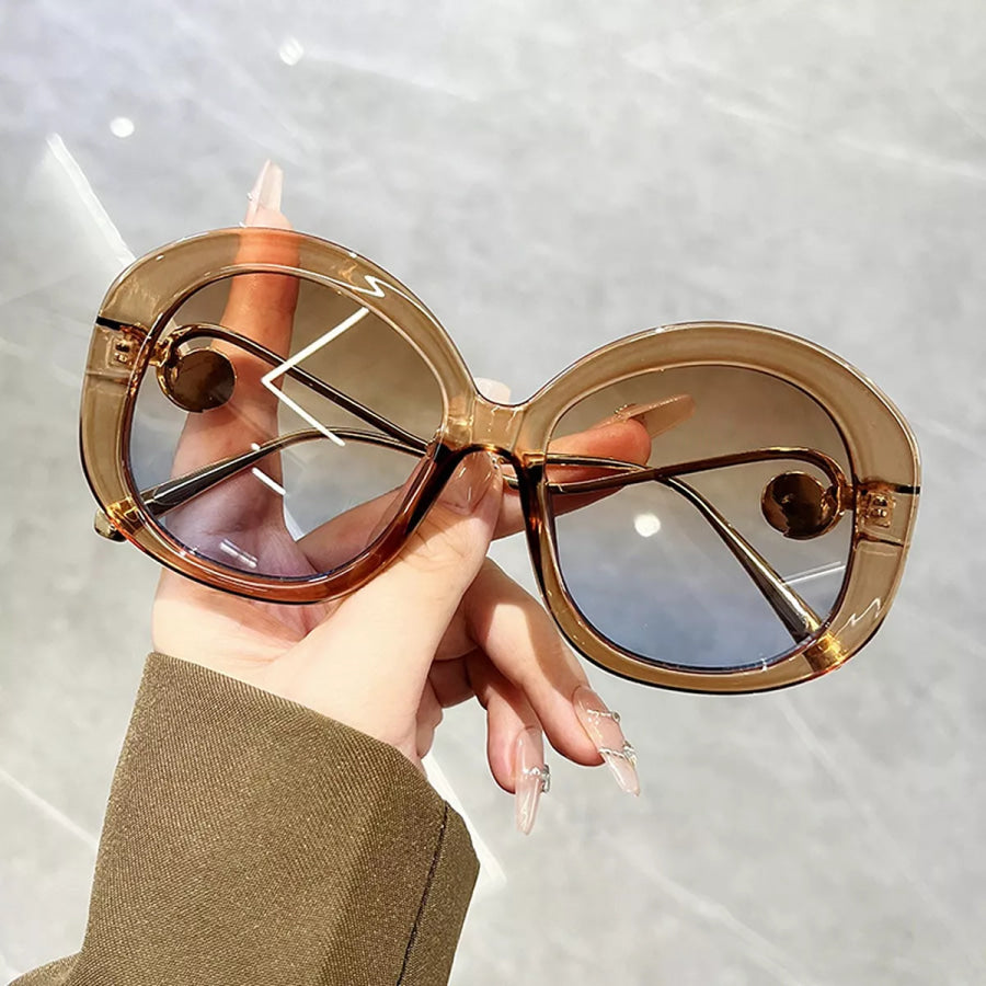 Oversized Round Frame Sunglasses Camel / One Size Apparel and Accessories