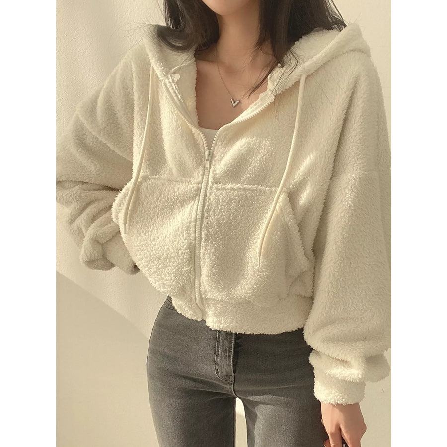 Oversized Sherpa Zip-Up Hoodie Apricot / M Apparel and Accessories