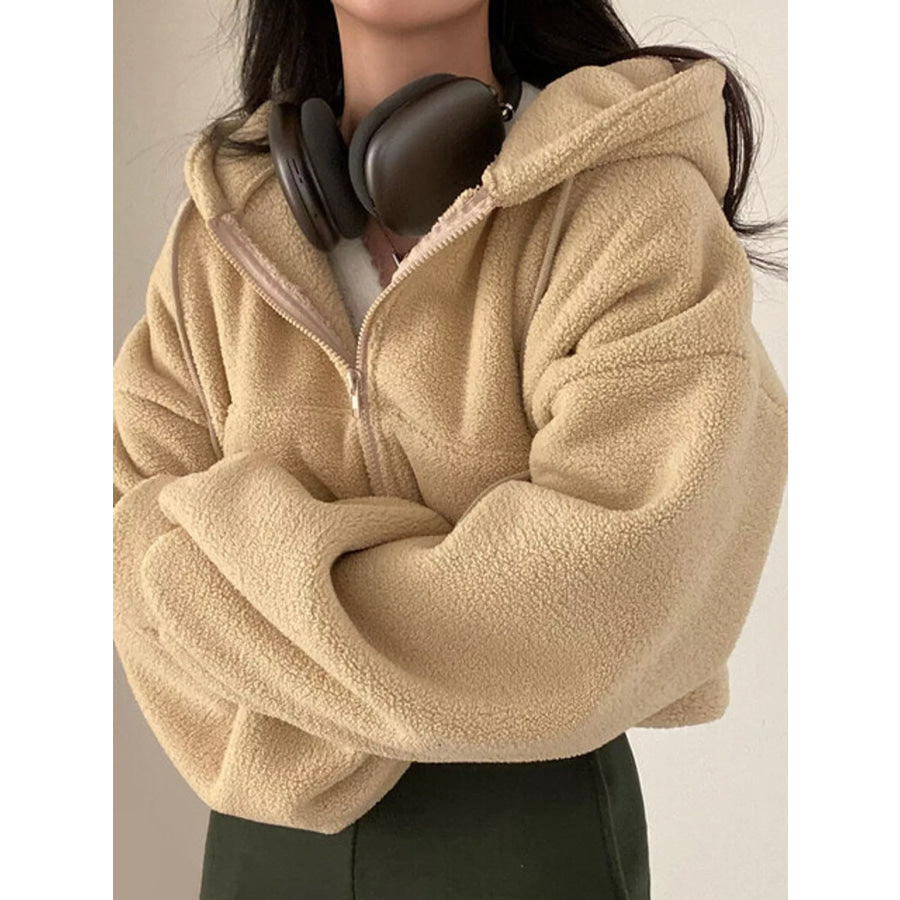 Oversized Sherpa Zip-Up Hoodie Khaki / M Apparel and Accessories