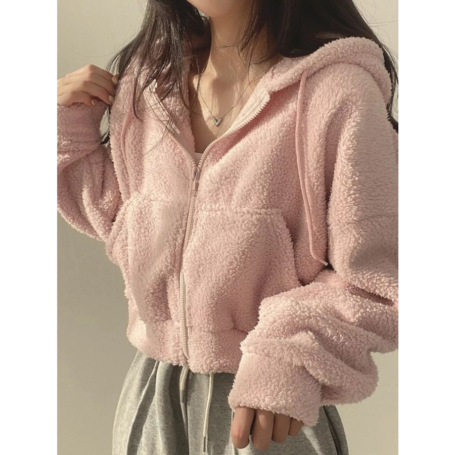 Oversized Sherpa Zip-Up Hoodie Pink / M Apparel and Accessories