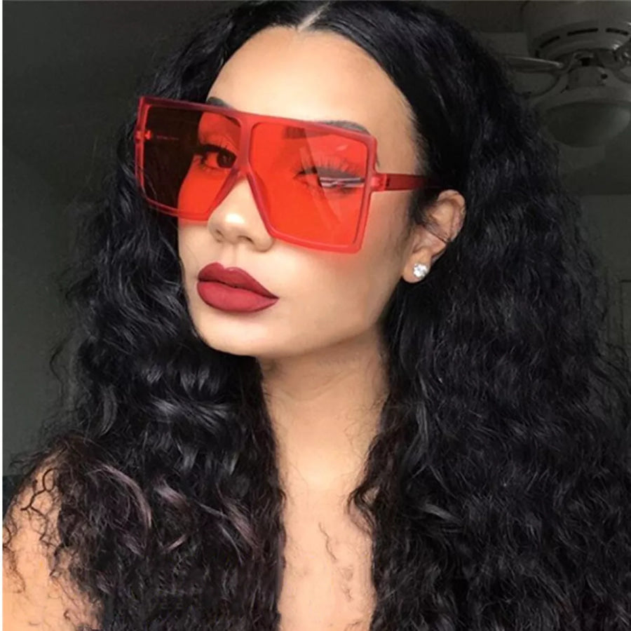 Oversized Square Sunglasses Orange-Red / One Size Apparel and Accessories