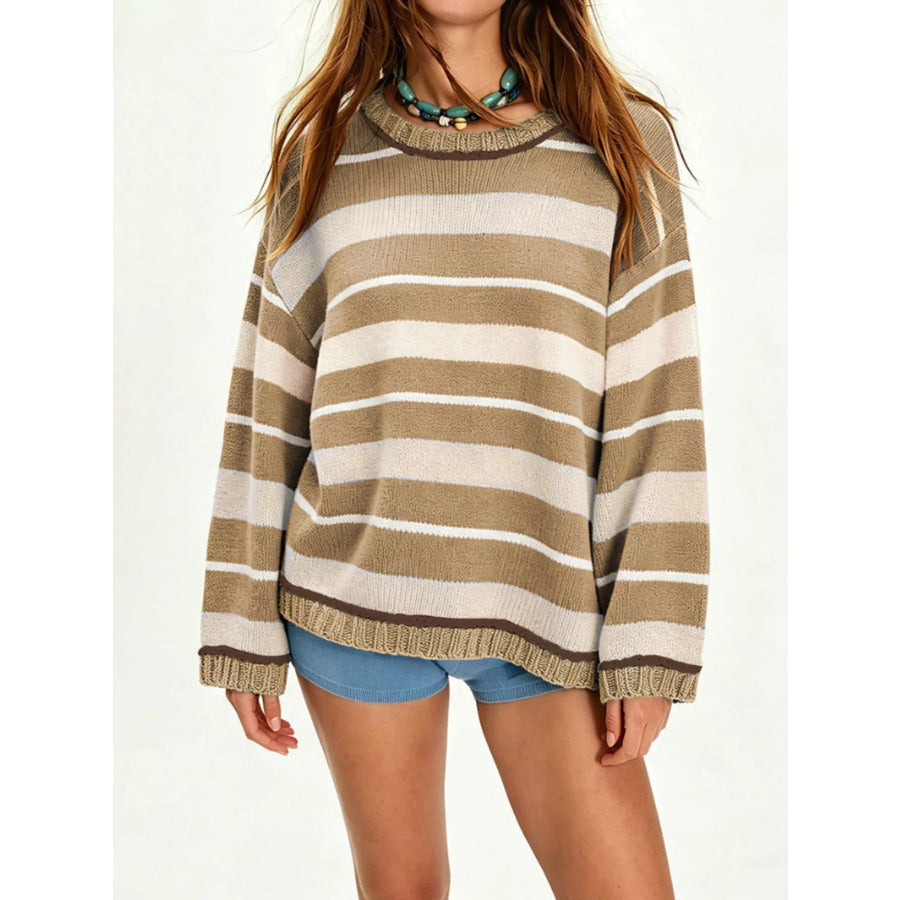 Oversized Striped Crew Neck Sweater Apparel and Accessories