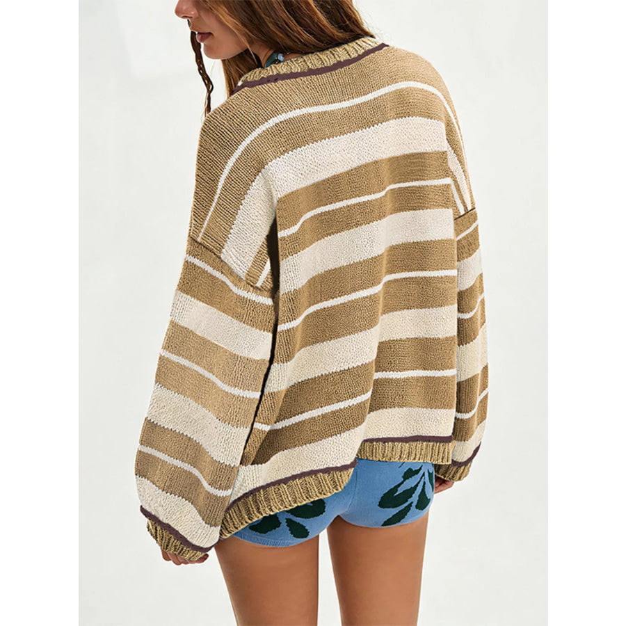 Oversized Striped Crew Neck Sweater Apparel and Accessories