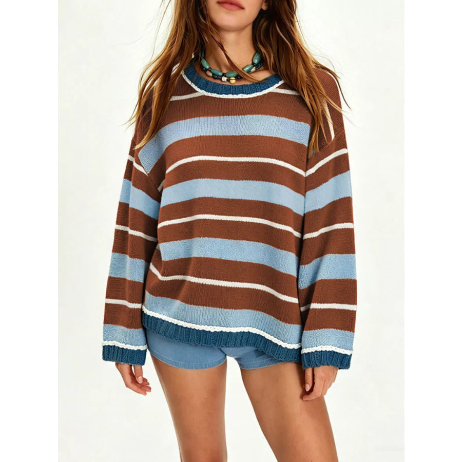 Oversized Striped Crew Neck Sweater Apparel and Accessories