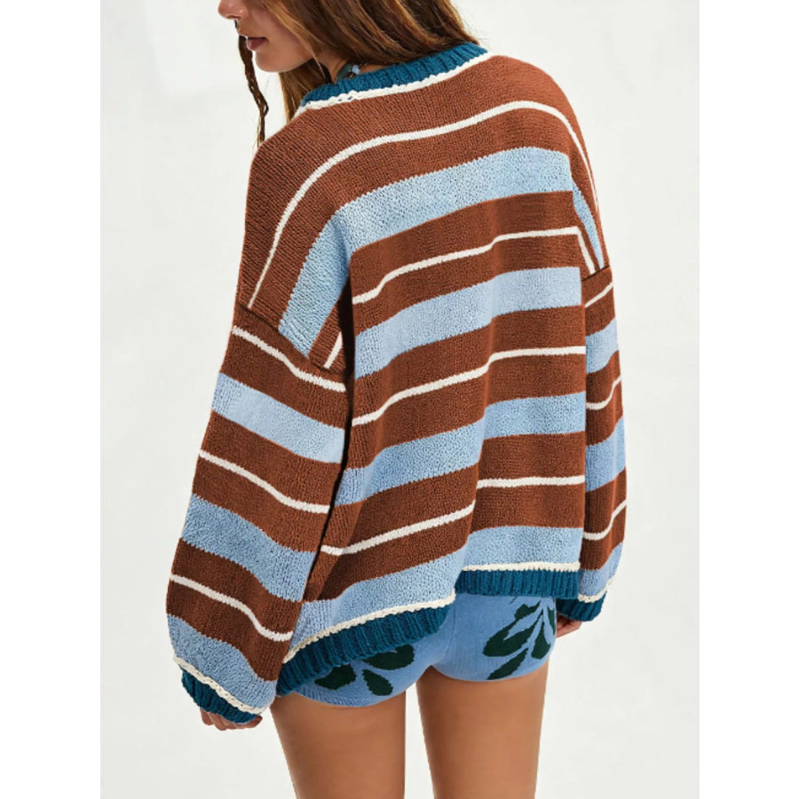 Oversized Striped Crew Neck Sweater Apparel and Accessories