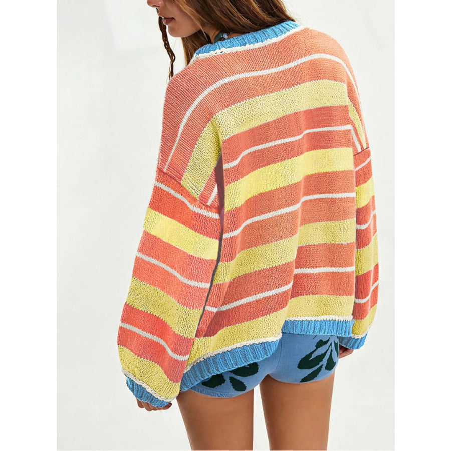 Oversized Striped Crew Neck Sweater Apparel and Accessories