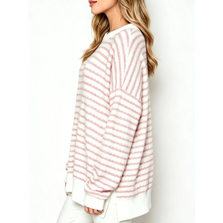 Oversized Striped Crew Neck Sweatshirt Apparel and Accessories