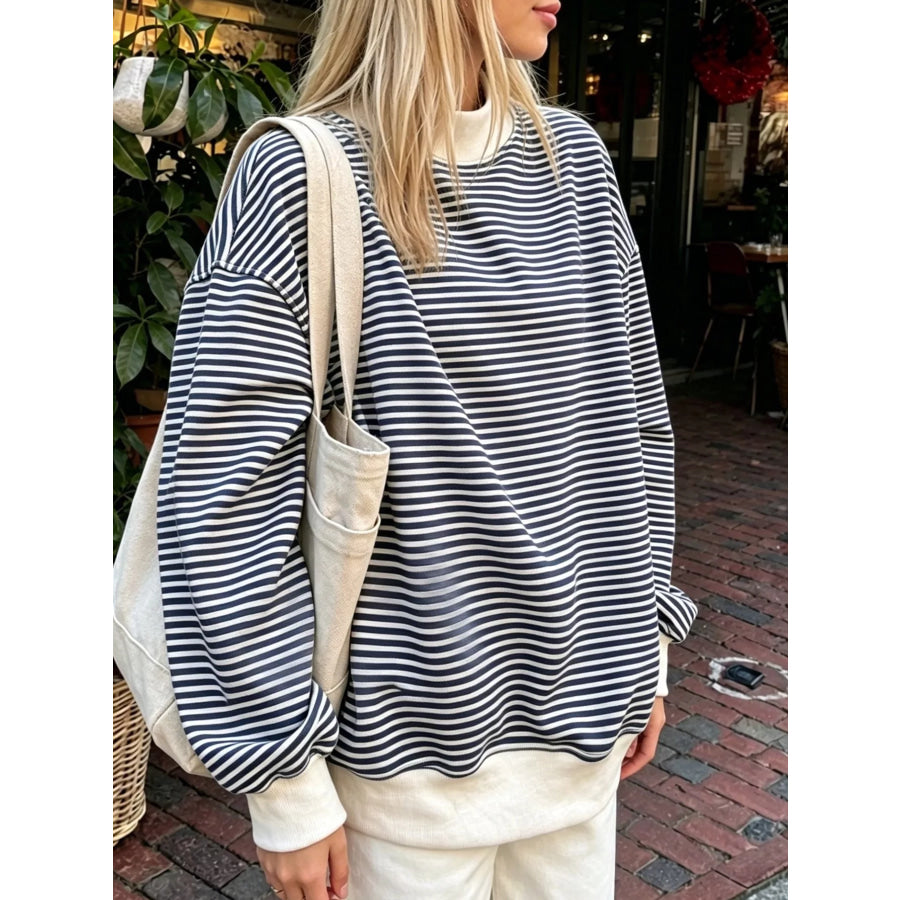 Oversized Striped Crew Neck Sweatshirt Apparel and Accessories