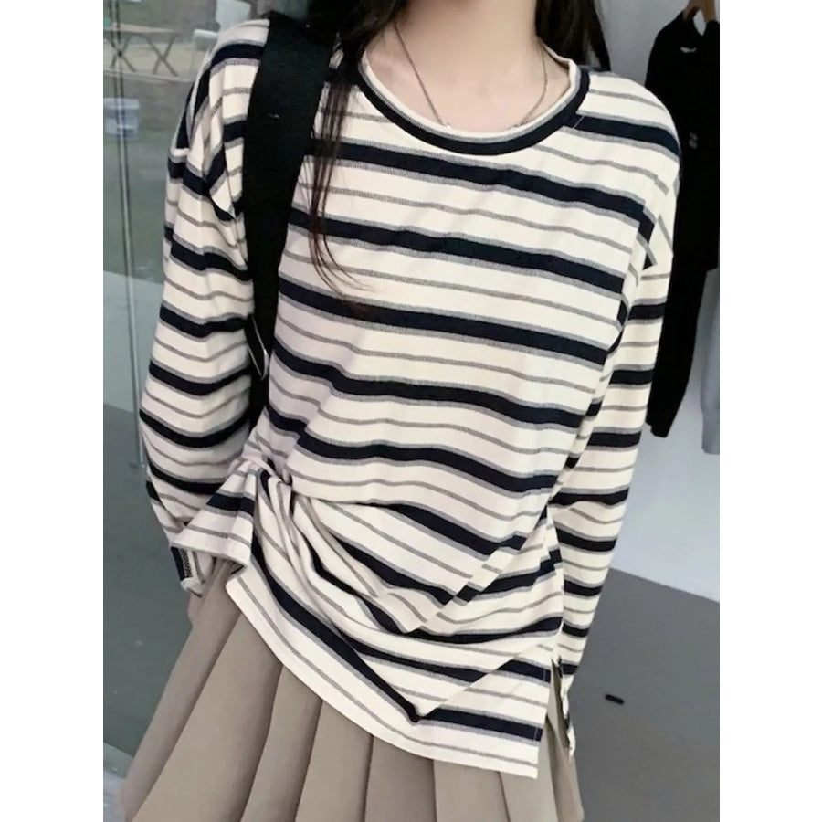 Oversized Striped Crew Neck T-Shirt Apparel and Accessories