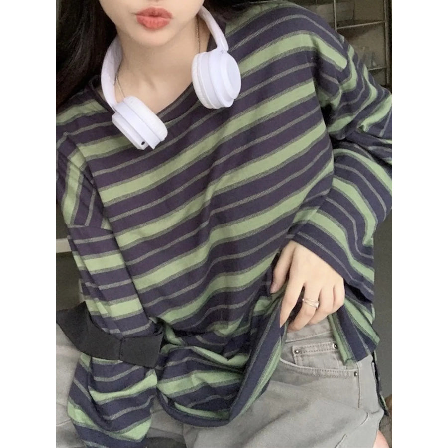 Oversized Striped Crew Neck T-Shirt Apparel and Accessories