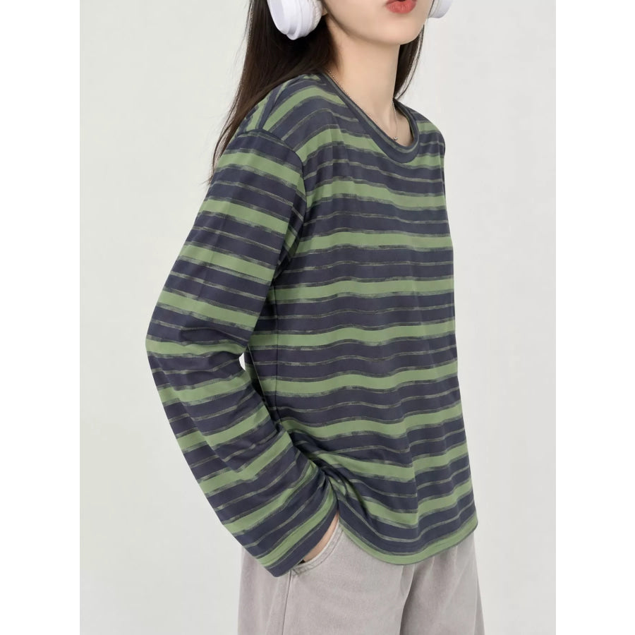 Oversized Striped Crew Neck T-Shirt Apparel and Accessories