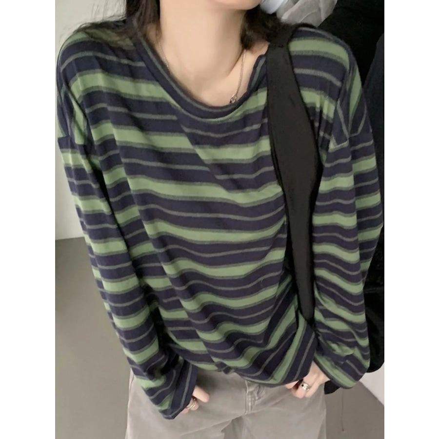 Oversized Striped Crew Neck T-Shirt Apparel and Accessories