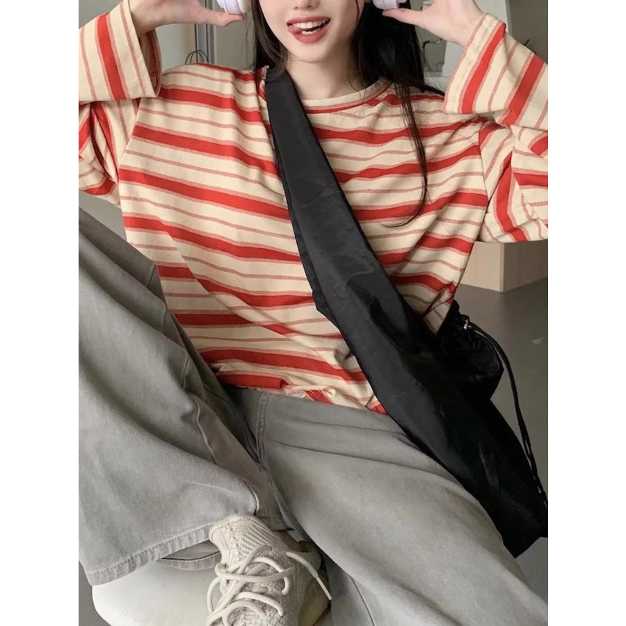 Oversized Striped Crew Neck T-Shirt Apparel and Accessories