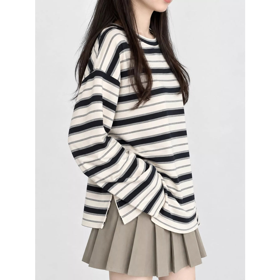 Oversized Striped Crew Neck T-Shirt Apparel and Accessories