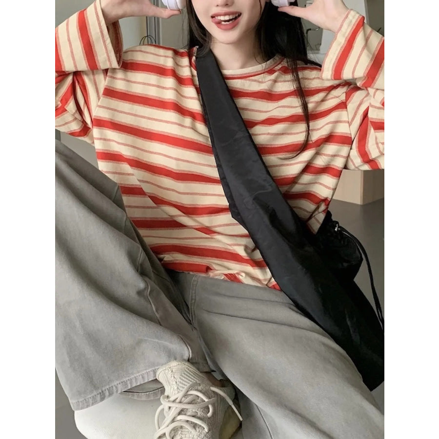 Oversized Striped Crew Neck T-Shirt Apparel and Accessories