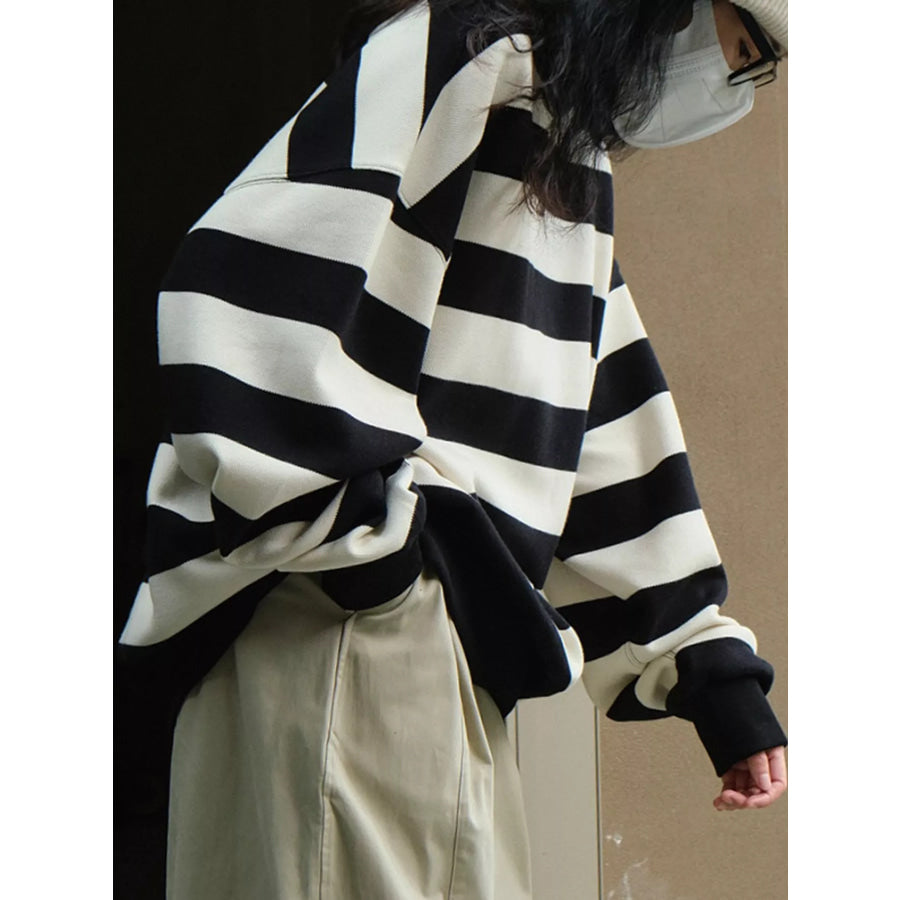 Oversized Striped Crewneck Sweatshirt Black / One Size Apparel and Accessories