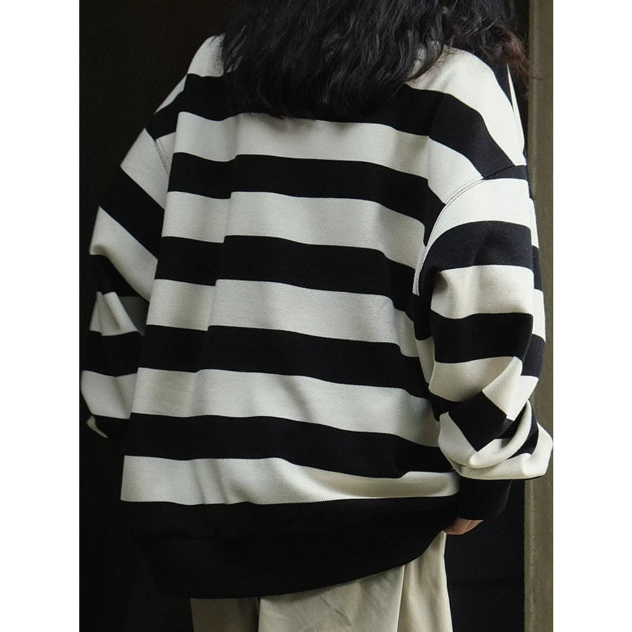 Oversized Striped Crewneck Sweatshirt Black / One Size Apparel and Accessories
