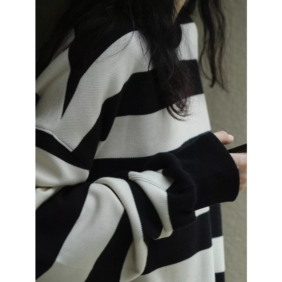 Oversized Striped Crewneck Sweatshirt Black / One Size Apparel and Accessories