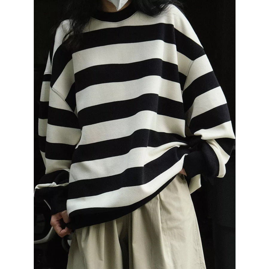 Oversized Striped Crewneck Sweatshirt Black / One Size Apparel and Accessories