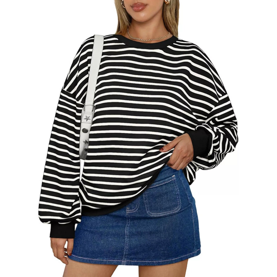 Oversized Striped Crewneck Sweatshirt Black / S Apparel and Accessories
