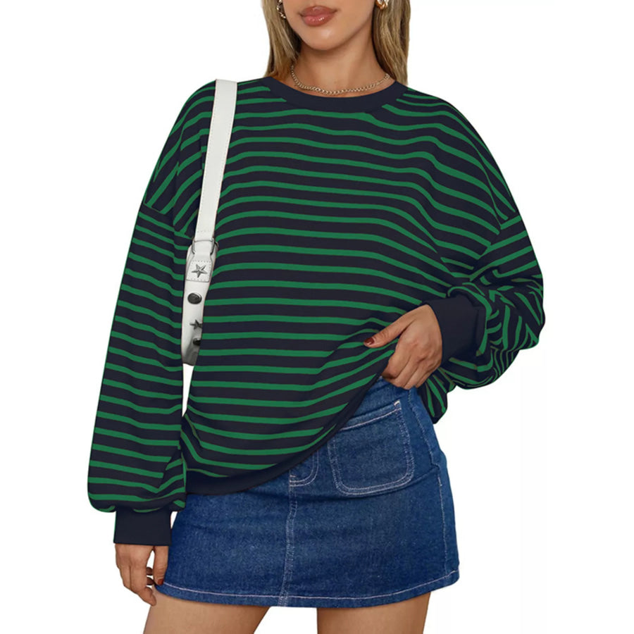 Oversized Striped Crewneck Sweatshirt Navy Blue Green / S Apparel and Accessories