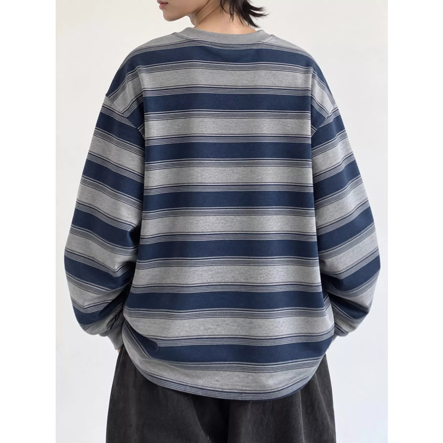 Oversized Striped Crewneck Sweatshirt with Chest Pocket Apparel and Accessories