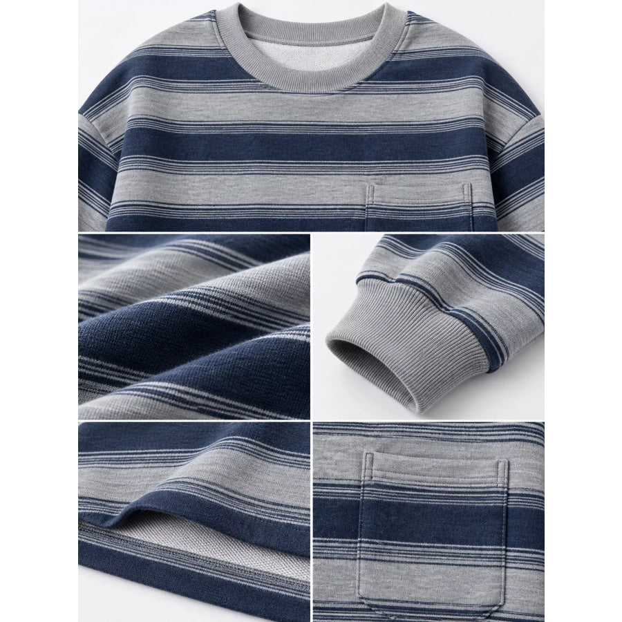 Oversized Striped Crewneck Sweatshirt with Chest Pocket Apparel and Accessories