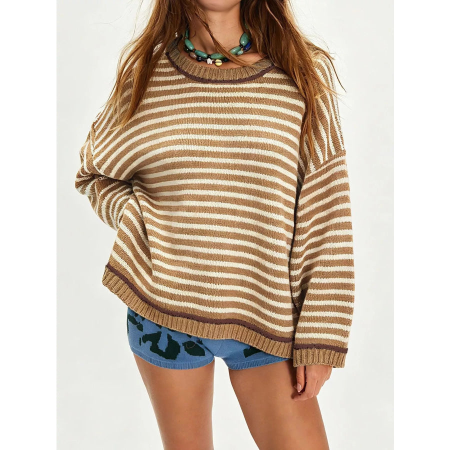 Oversized Striped Dropped Shoulder Sweater Apparel and Accessories