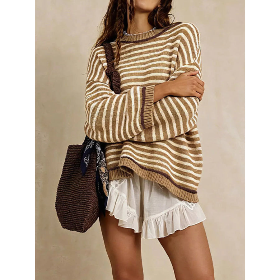 Oversized Striped Dropped Shoulder Sweater Apparel and Accessories