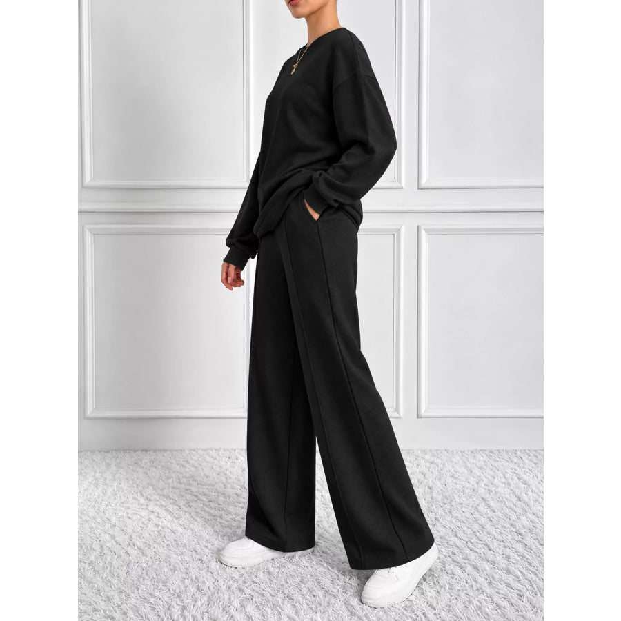 Oversized Sweatshirt and Wide-Leg Pants Set Apparel Accessories