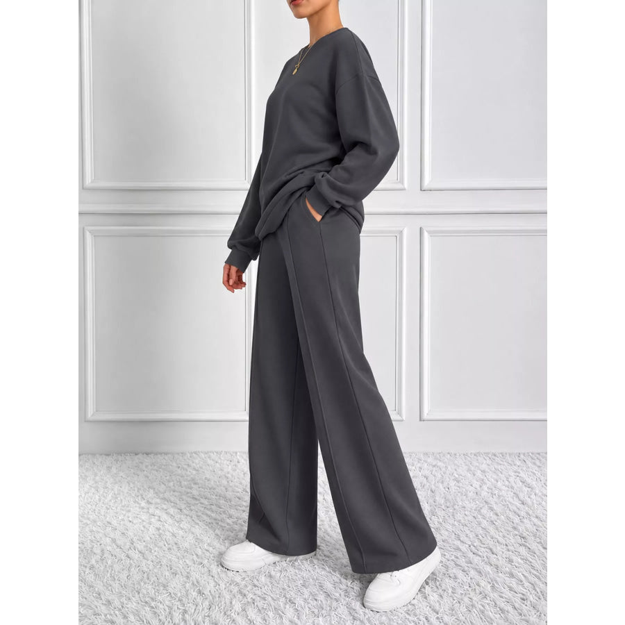 Oversized Sweatshirt and Wide-Leg Pants Set Apparel Accessories