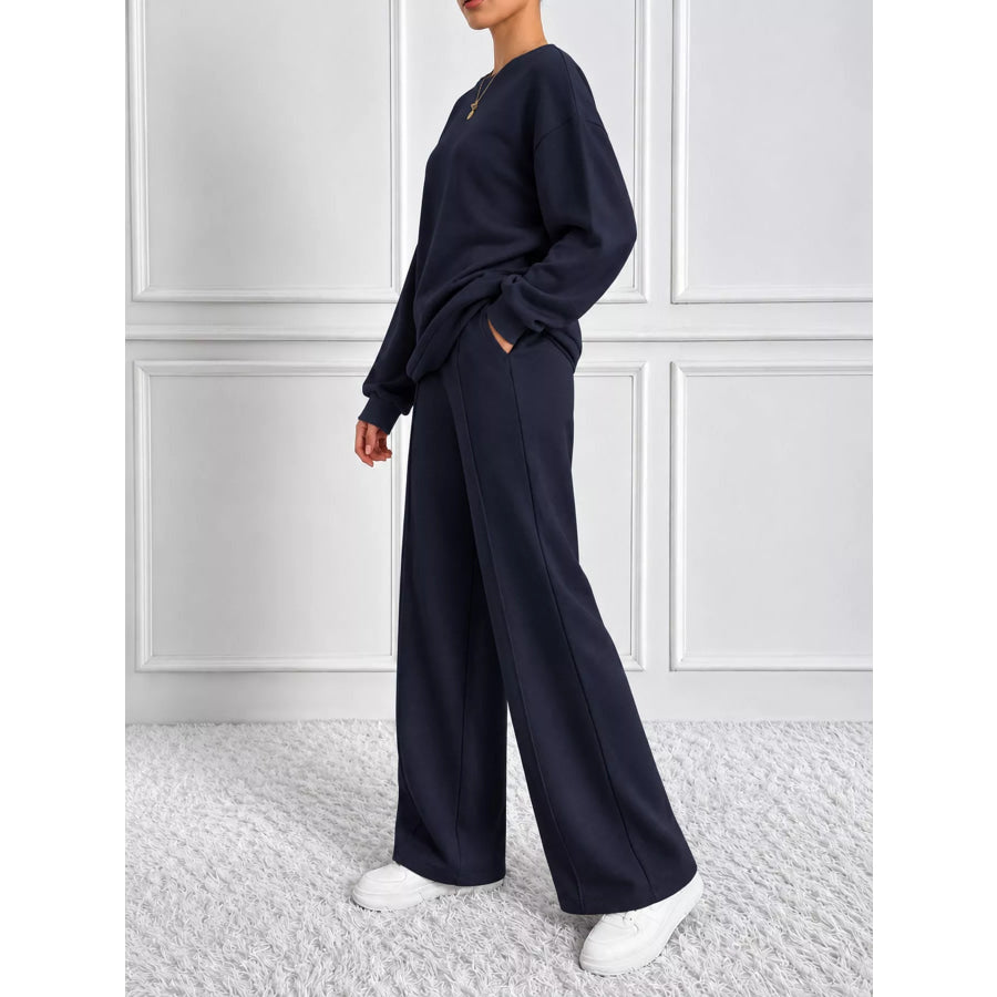 Oversized Sweatshirt and Wide-Leg Pants Set Apparel Accessories