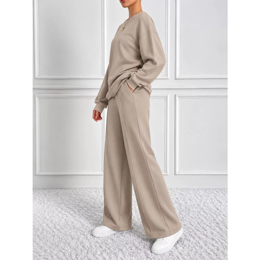Oversized Sweatshirt and Wide-Leg Pants Set Apparel Accessories