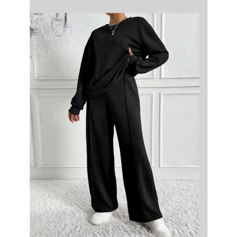 Oversized Sweatshirt and Wide-Leg Pants Set Black / S Apparel Accessories