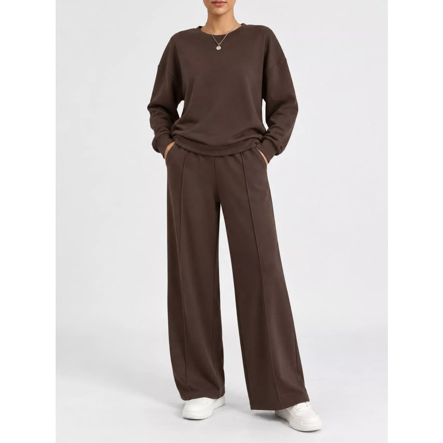 Oversized Sweatshirt and Wide-Leg Pants Set Coffee / S Apparel Accessories