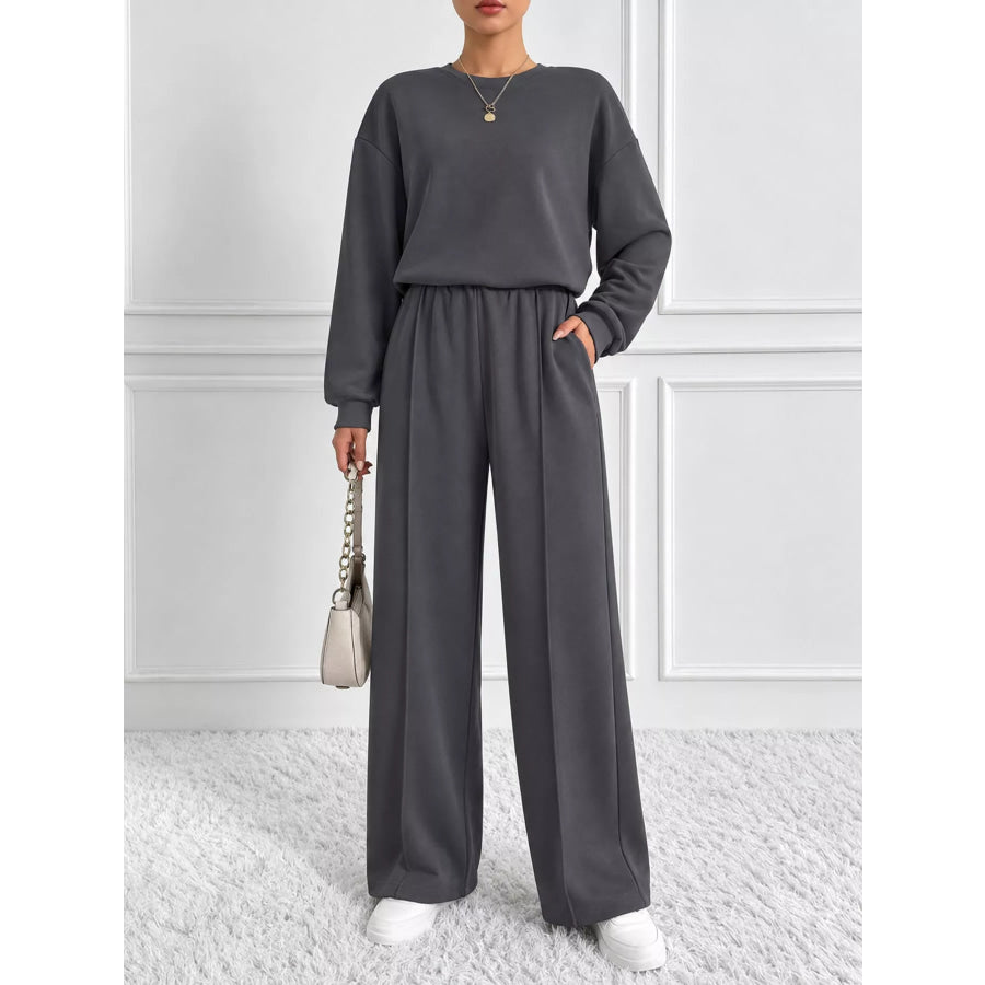 Oversized Sweatshirt and Wide-Leg Pants Set Dark Gray / S Apparel Accessories