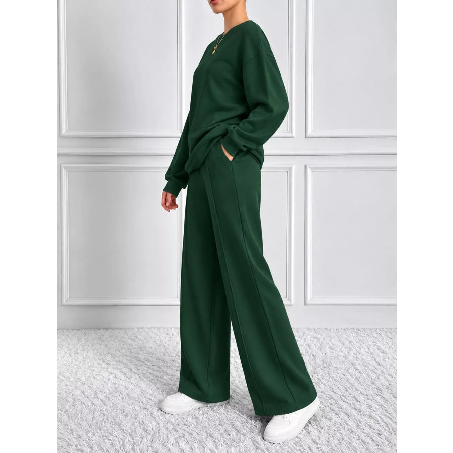 Oversized Sweatshirt and Wide-Leg Pants Set Green / S Apparel Accessories