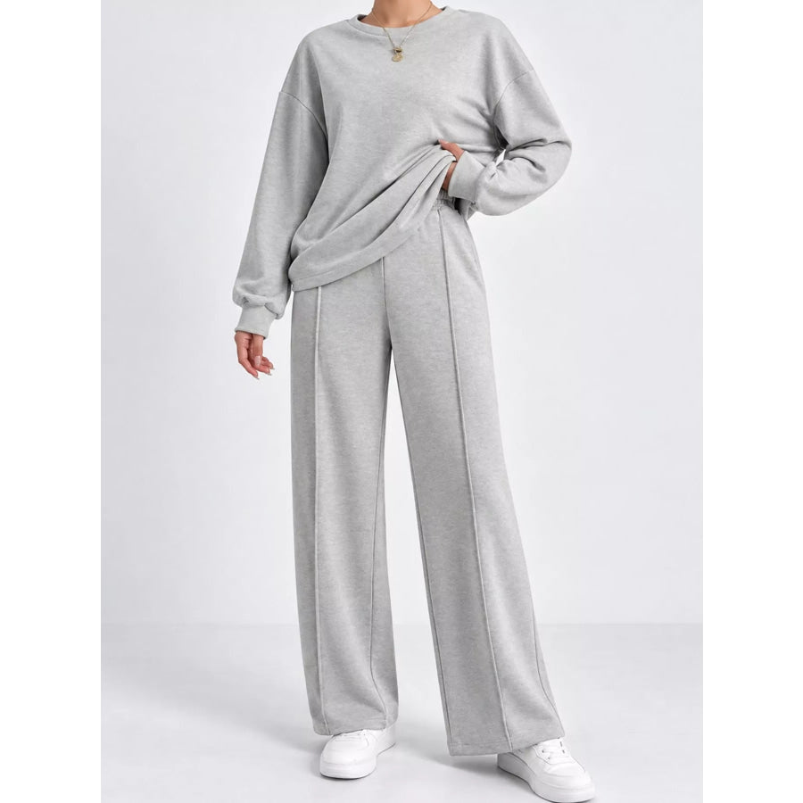 Oversized Sweatshirt and Wide-Leg Pants Set Light Gray / S Apparel Accessories
