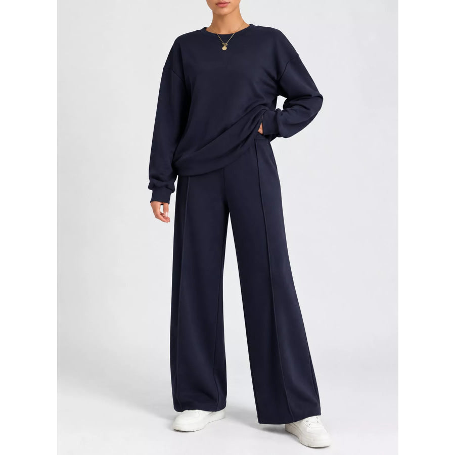 Oversized Sweatshirt and Wide-Leg Pants Set Navy / S Apparel Accessories