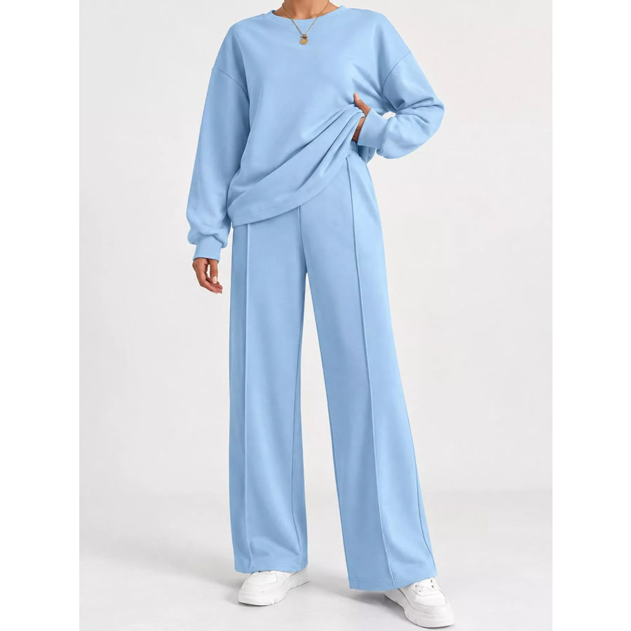 Oversized Sweatshirt and Wide-Leg Pants Set Sky Blue / S Apparel Accessories
