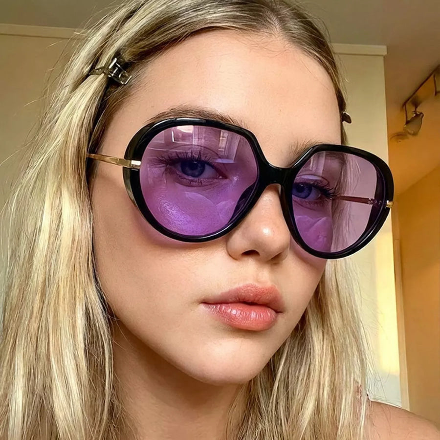 Oversized Tinted Lenses Sunglasses Heliotrope Purple / One Size Apparel and Accessories