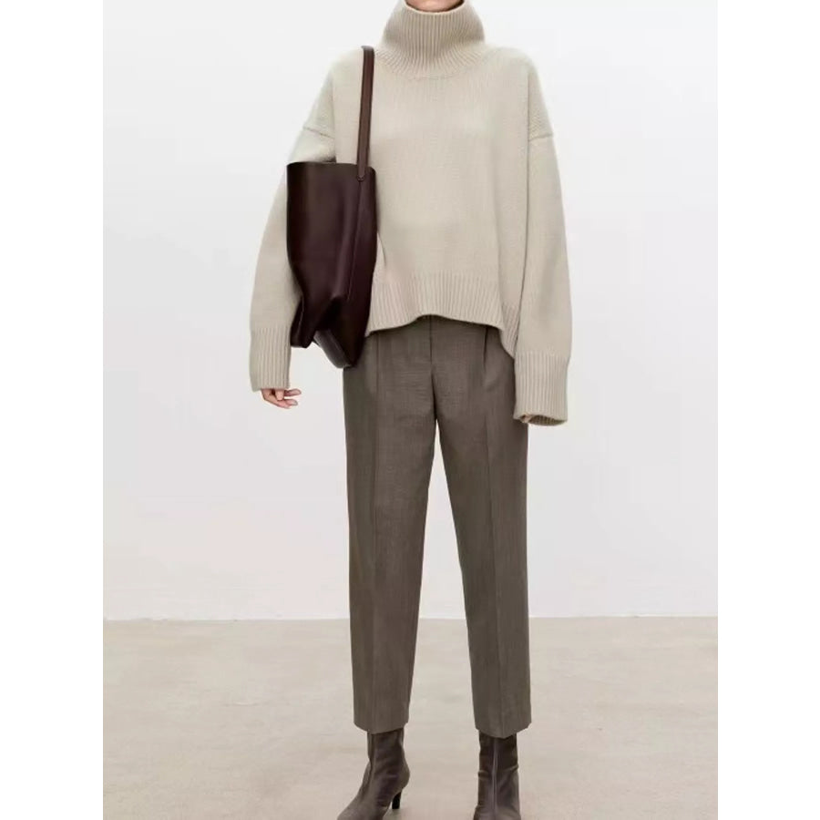 Oversized Turtleneck Wool Sweater Beige Apricot / S Apparel and Accessories