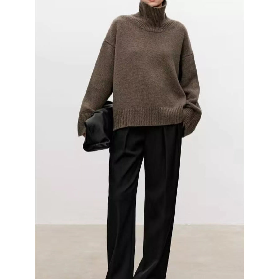 Oversized Turtleneck Wool Sweater Coffee / S Apparel and Accessories