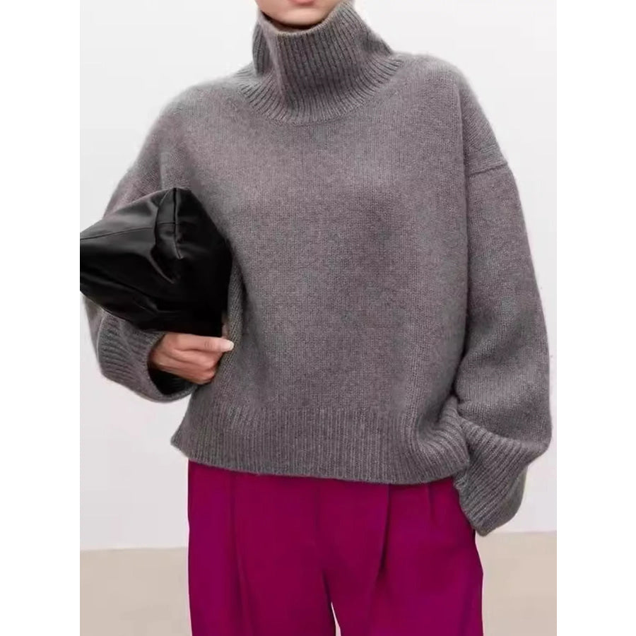 Oversized Turtleneck Wool Sweater Gray / S Apparel and Accessories