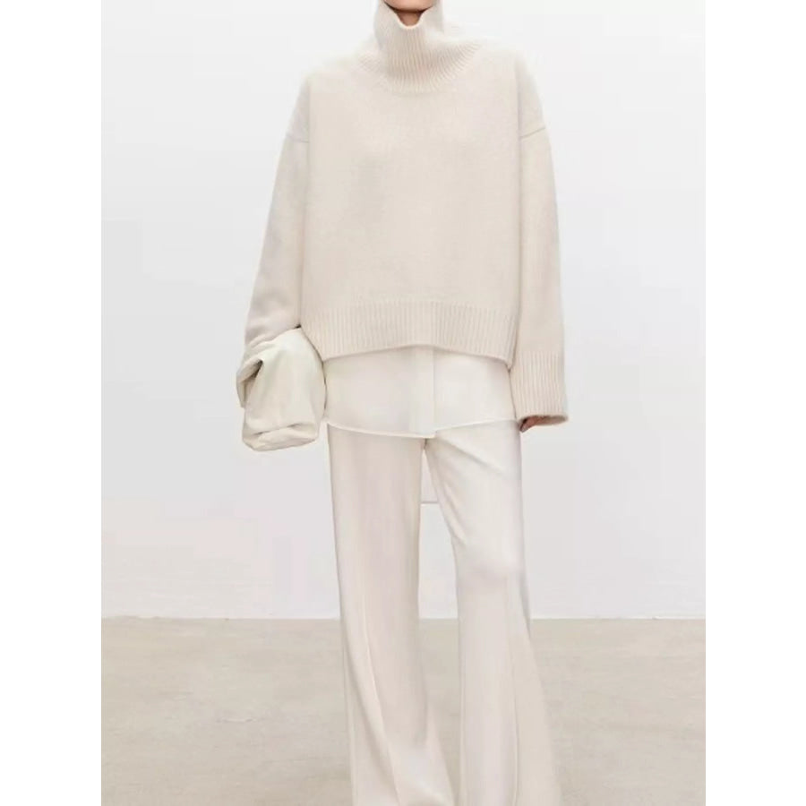 Oversized Turtleneck Wool Sweater White / S Apparel and Accessories
