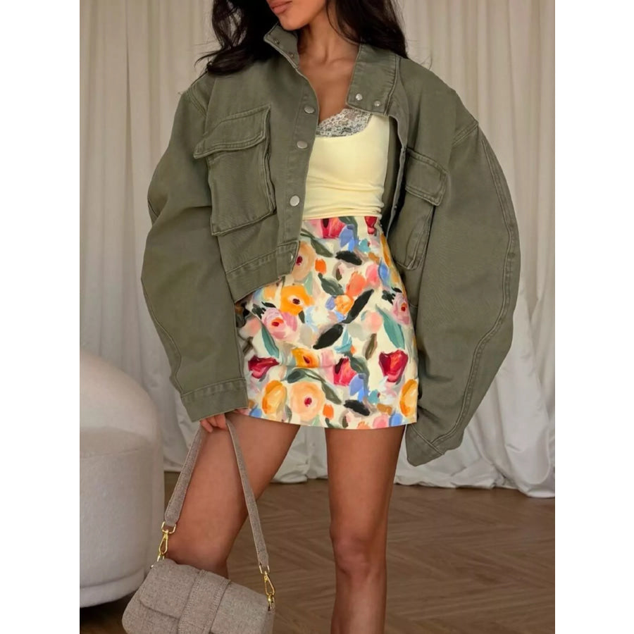 Oversized Utility Cropped Denim Jacket Apparel and Accessories
