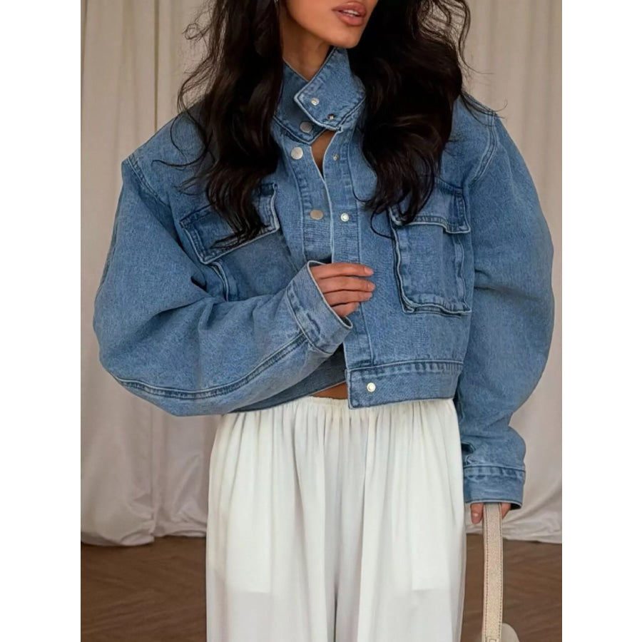 Oversized Utility Cropped Denim Jacket Apparel and Accessories