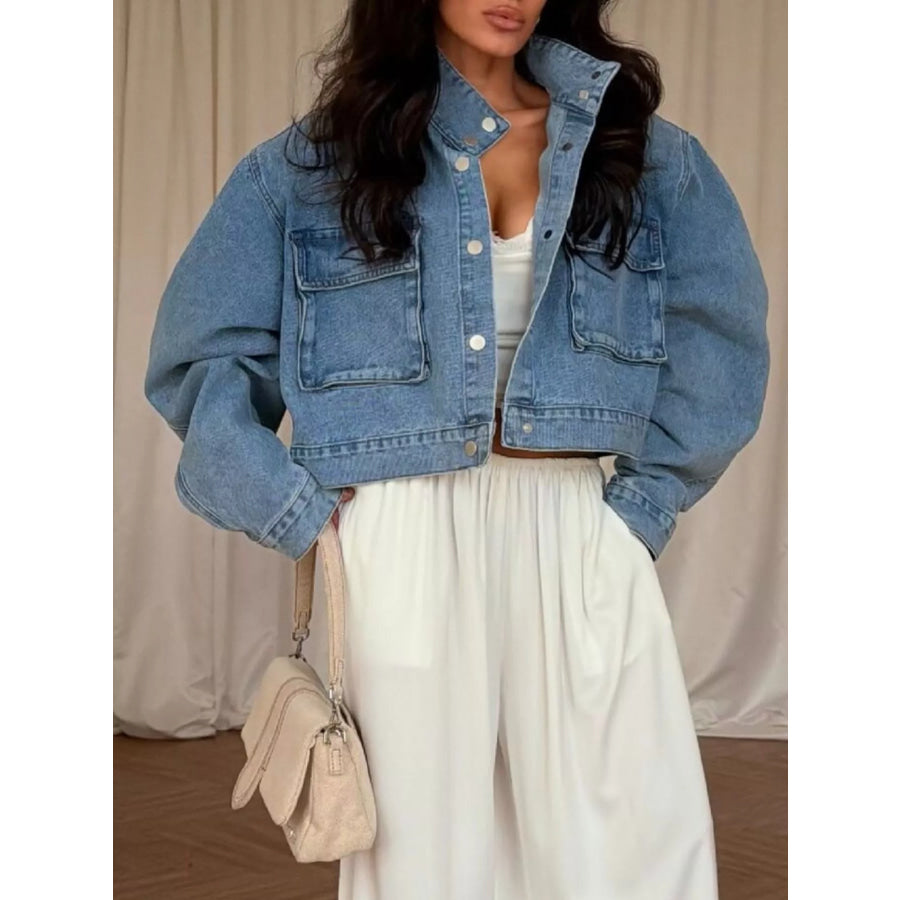 Oversized Utility Cropped Denim Jacket Apparel and Accessories